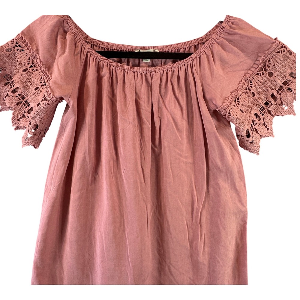 Iris Tunic Top Pink Crochet Lace Off Shoulder Boho Sz Medium Peasant Festival‎